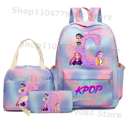 K-pop Demon Hunters Schoolbag Set – Stylish Backpack, Pencil Case, and Lunch Bag Combo