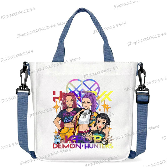 Blue White Anime KPop Demon Hunters Crossbody Bags – Stylish Canvas Totes