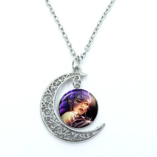 Anime Movie Kpop Demon Hunter Moon Necklace – Stylish Glass Cabochon Pendant