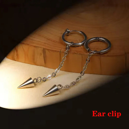 Anime KPop Demon Hunters Mira Cosplay Earrings Gothic Tassel Chain Eardrop Rivet Pendant Hip Hop Ear Clips Jewelry Accessory