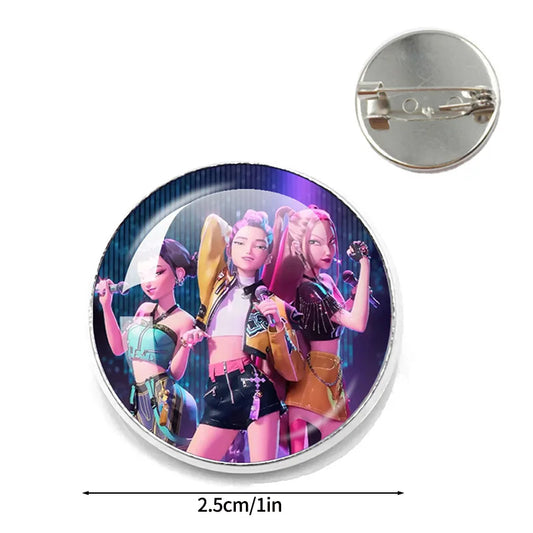 Cute KPop D-Demon H-Hunters Cartoon Brooches – Zoey, Rumi, Jinu Badge Pins