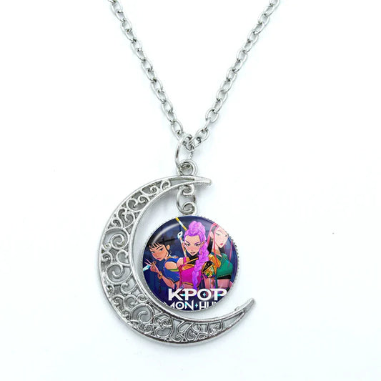 Anime Movie Kpop Demon Hunter Moon Necklace – Stylish Glass Cabochon Pendant