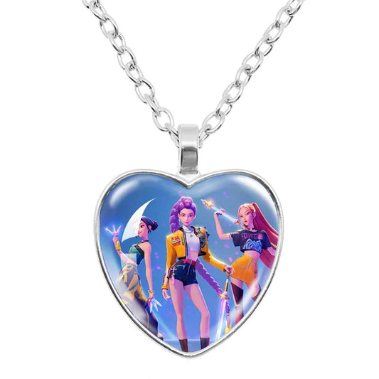 Demon Hunter Heart Necklaces – Kpop Idol Anime Figures Jewelry